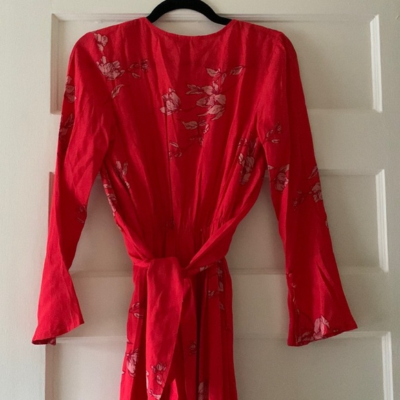 Brand New Dress Forum - Small - Mid Length - Salmon Floral Long Sleeve Tie Dress - Picture 7 of 7
